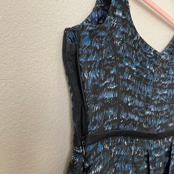 Proenza Schouler Dress Womens Size 6 Black Blue Silk Blend Jacquard Pleated Mini - Picture 10 of 13